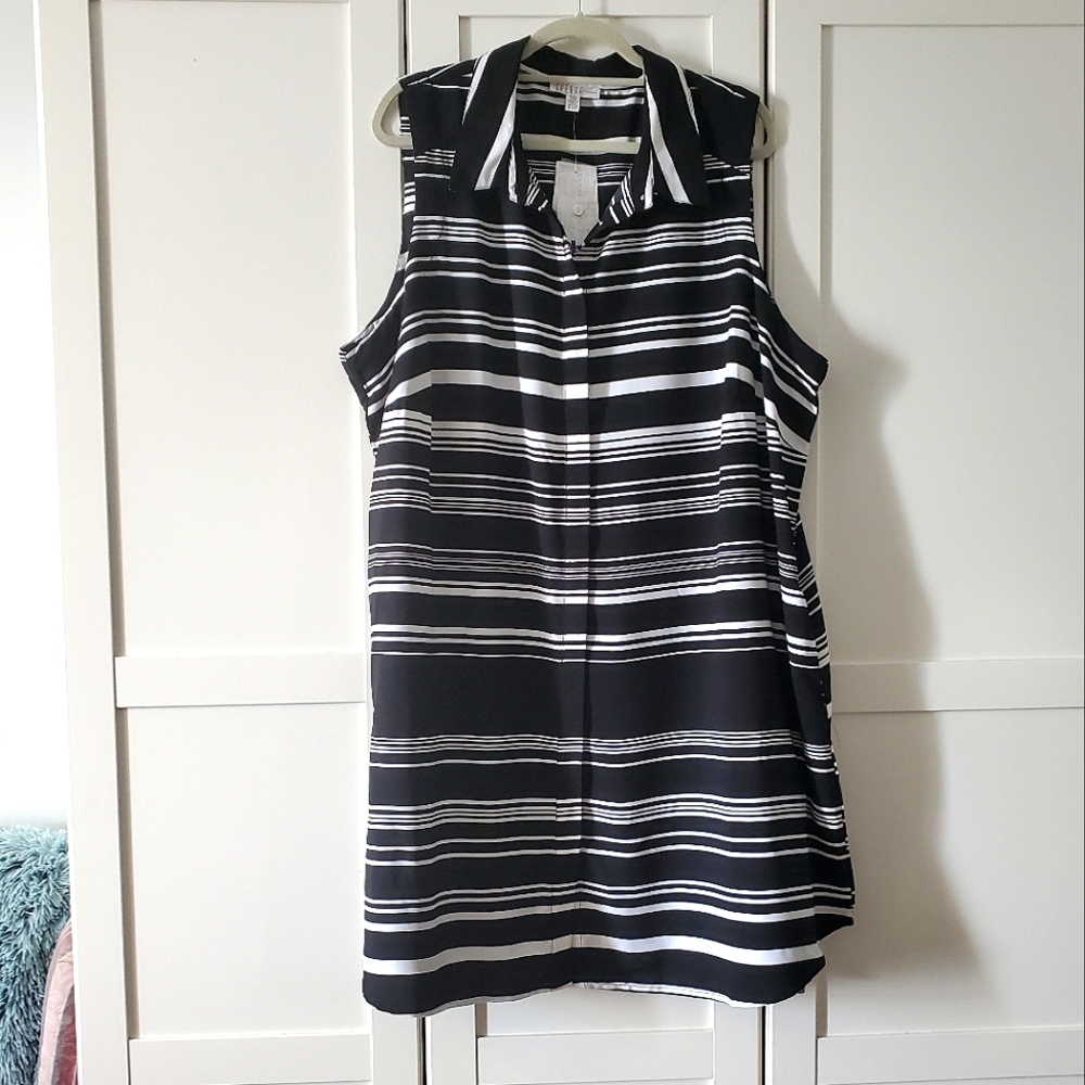 Spence Black and White Stripped Button Down Dress